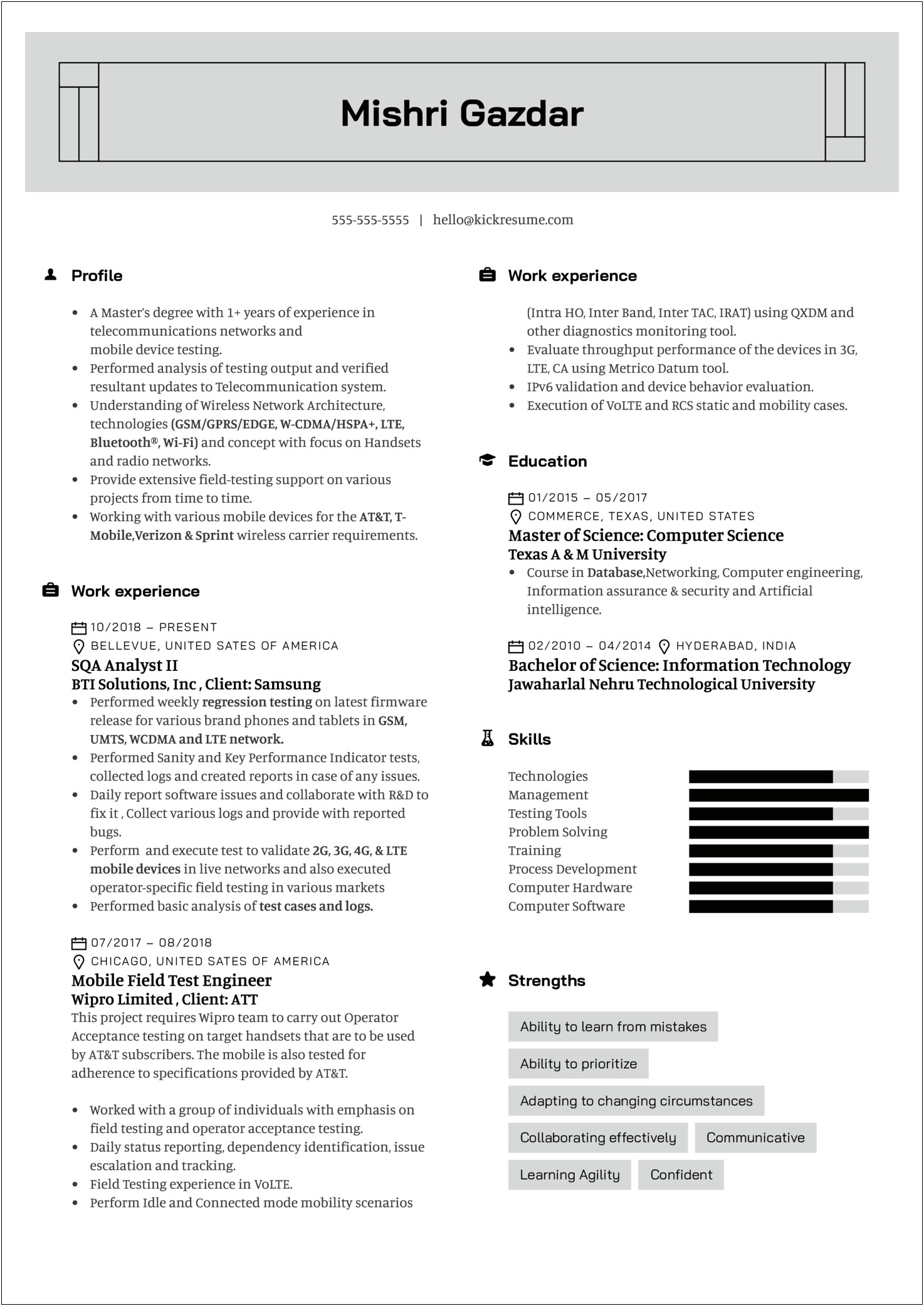 Sample Resume Format For Experienced Testing Engineer