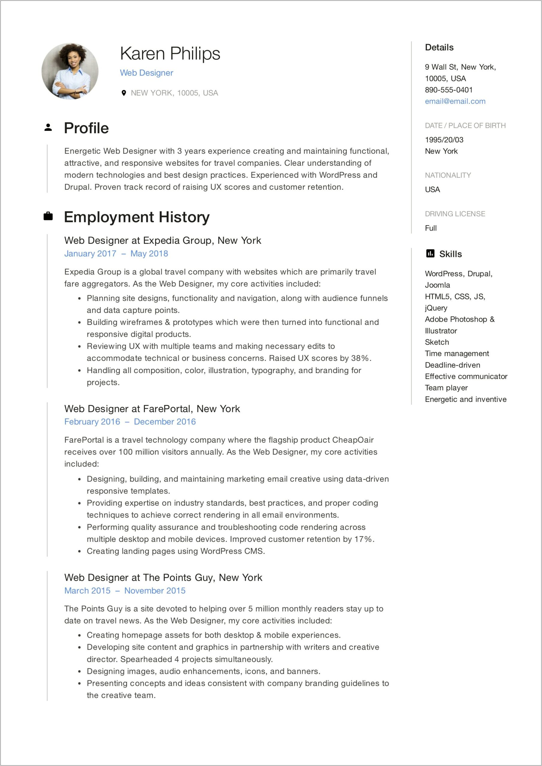 Sample Resume Format For Experienced Web Developer