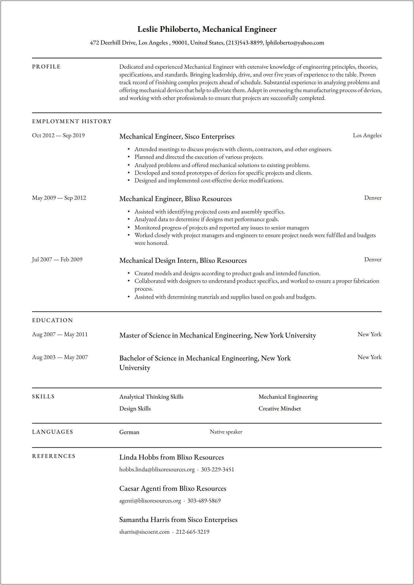 Sample Resume Format For Final Year Engineering Students