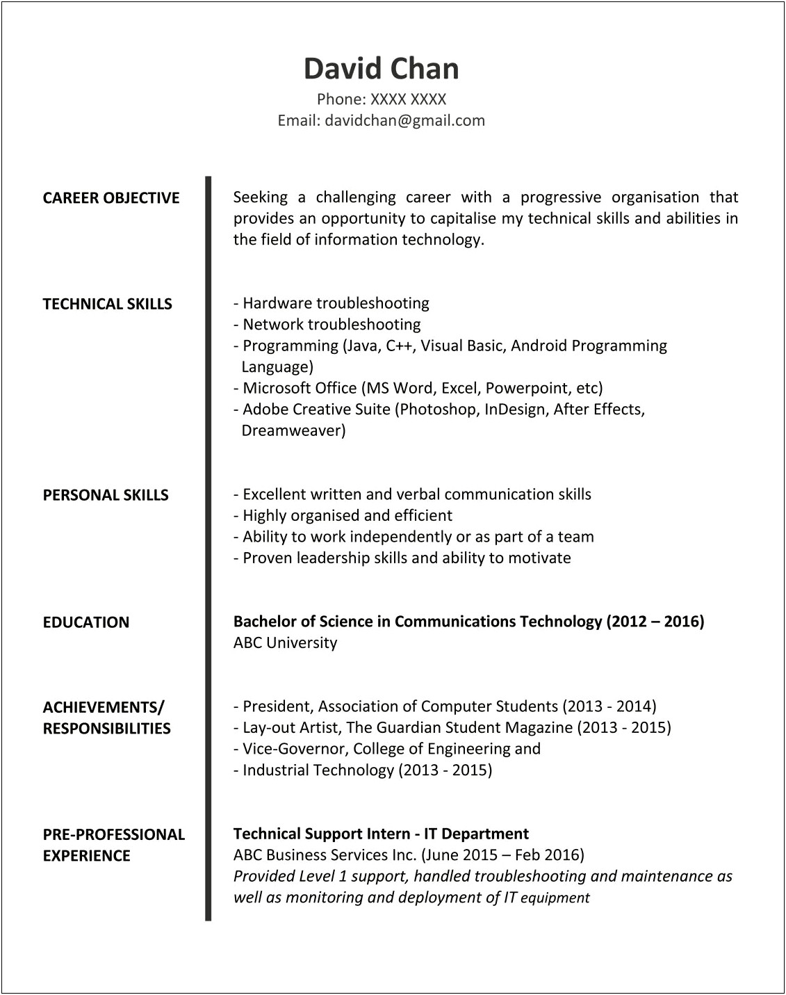Sample Resume Format For Fresh Graduates Philippines