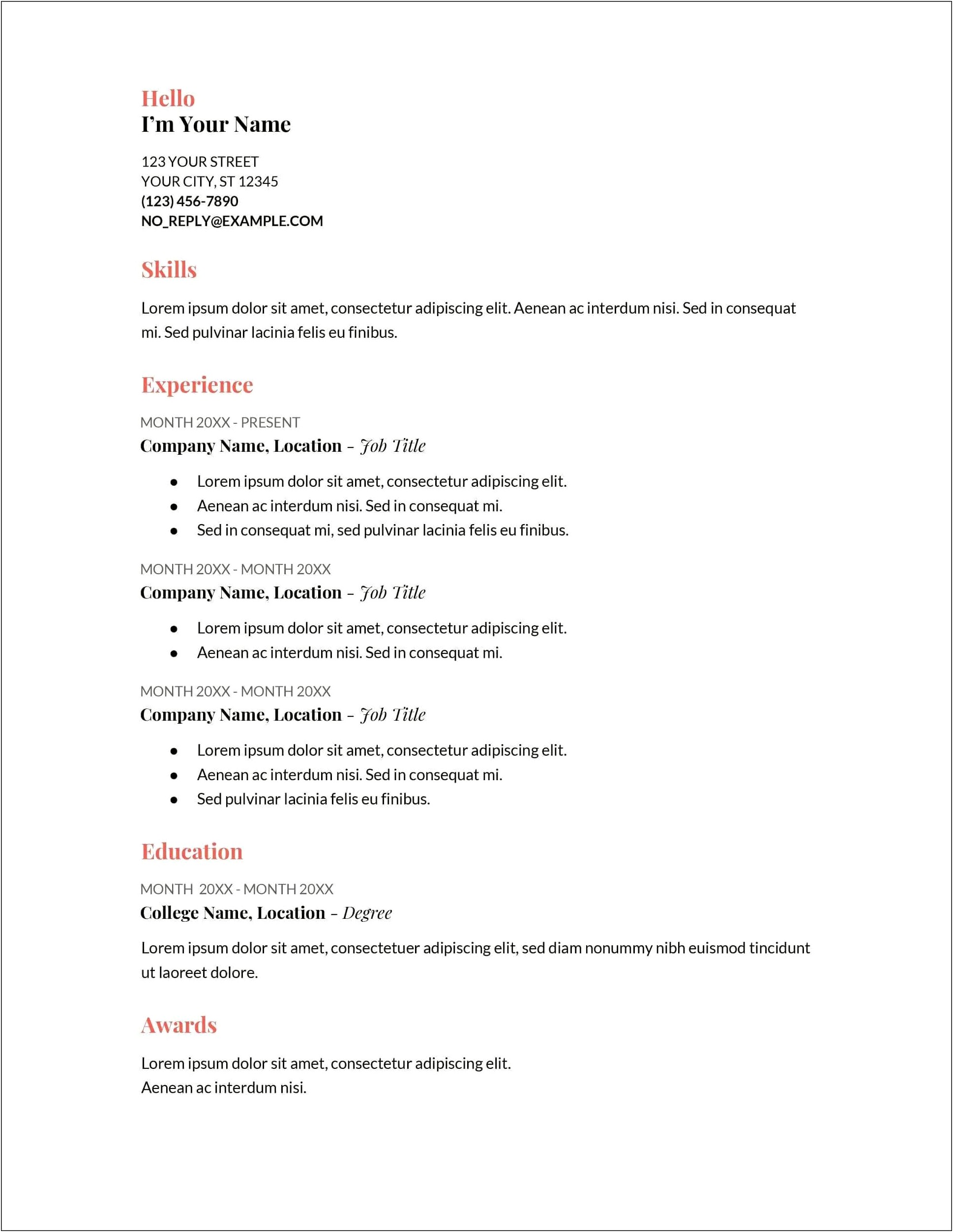 Sample Resume Format For Job Application Pdf