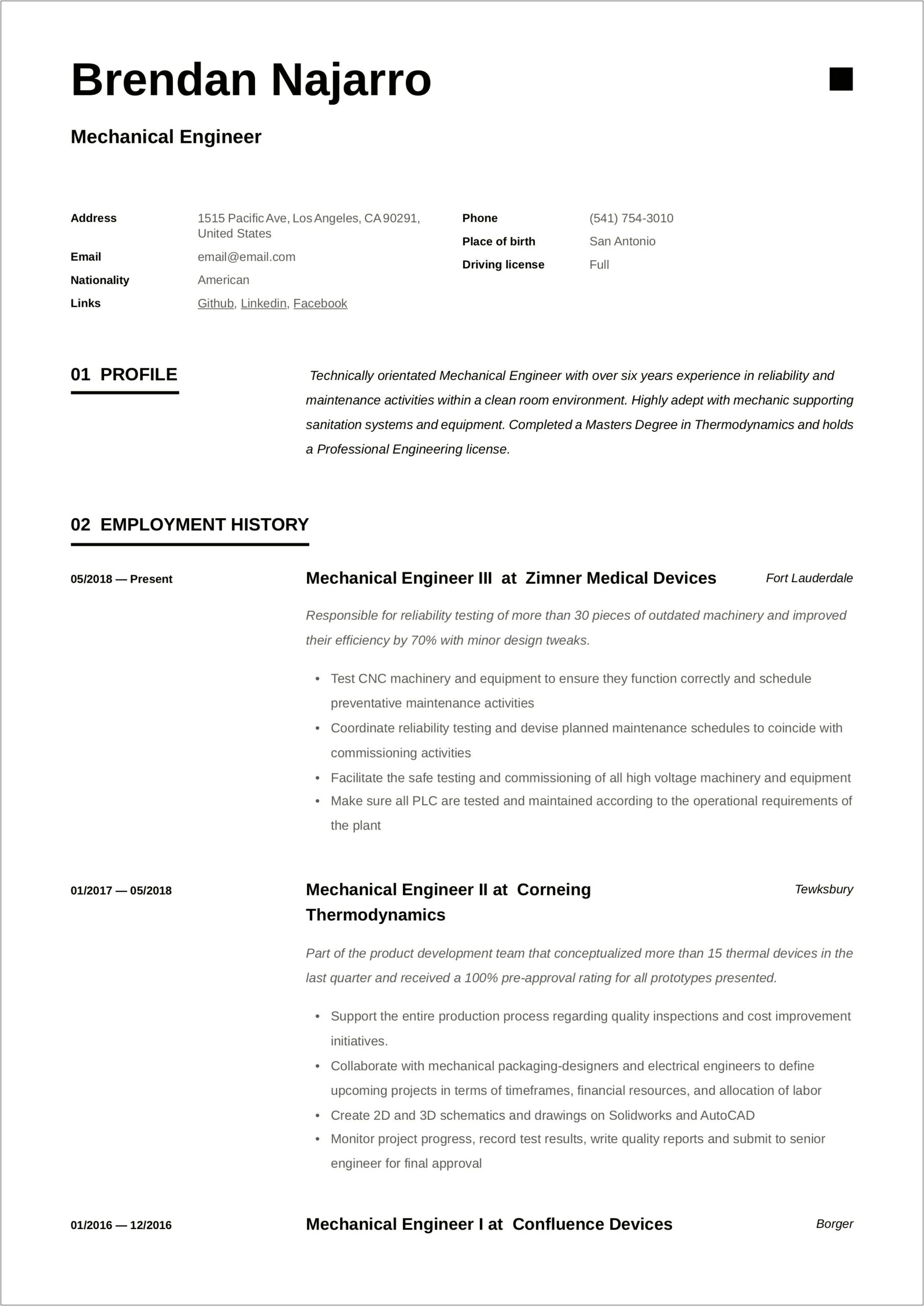 Sample Resume Format For Mechanical Engineer Pdf