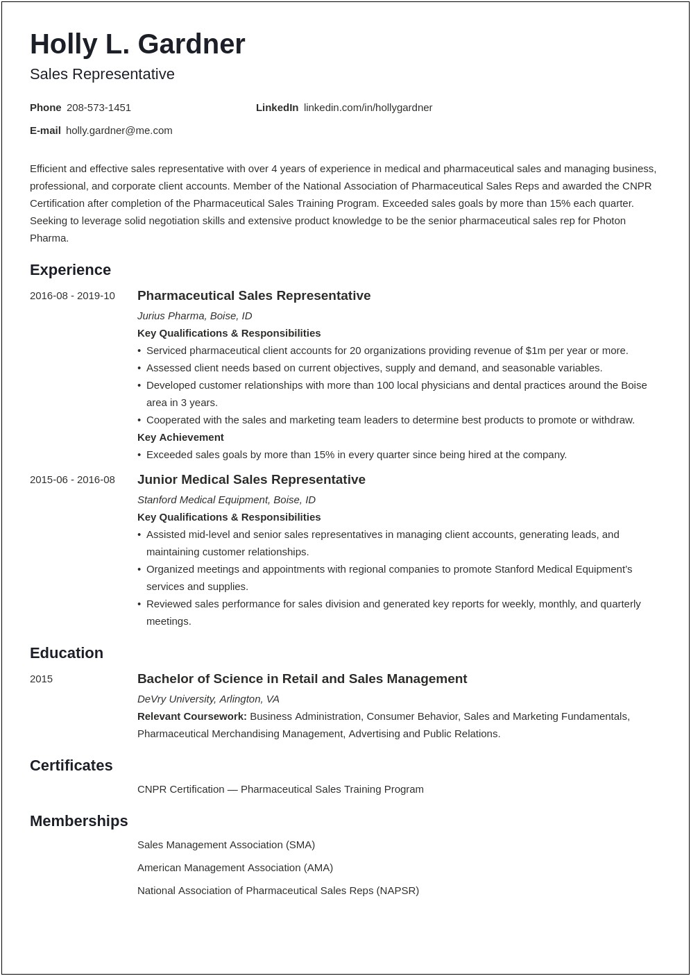 Sample Resume Format For Sales Person