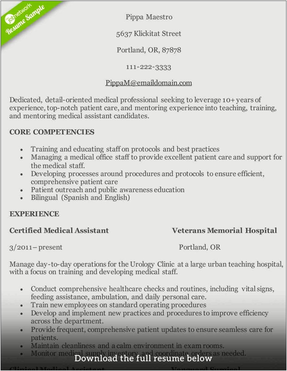 Sample Resume In The Healthcare Field