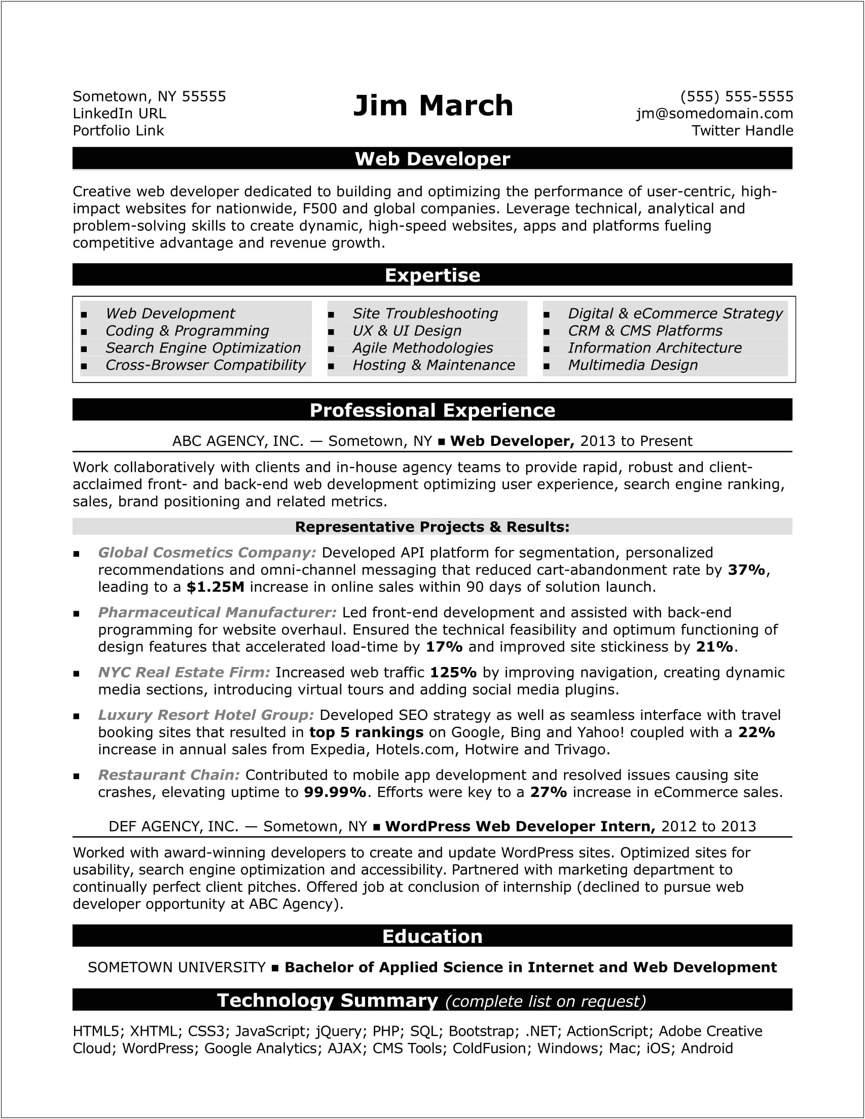 Sample Resume Internship Development International Center