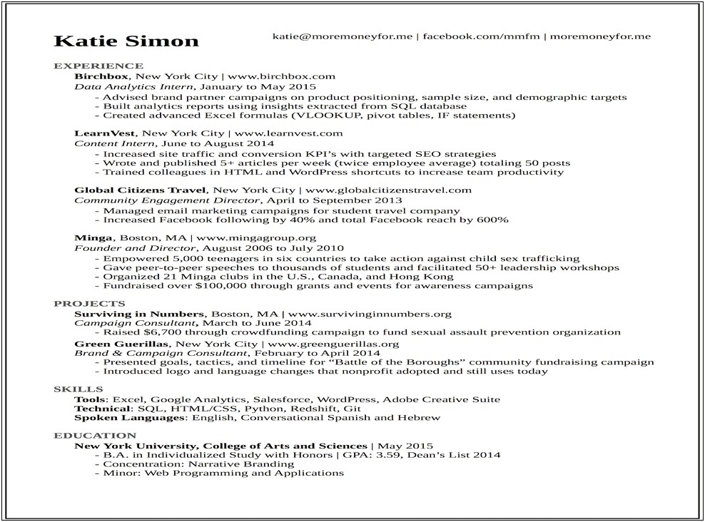 Sample Resume Internship In Uk Communications