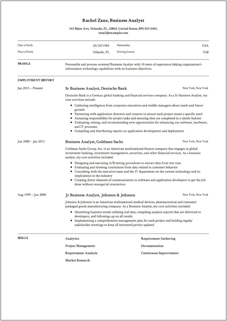 Sample Resume It Business Analyst Judicial System