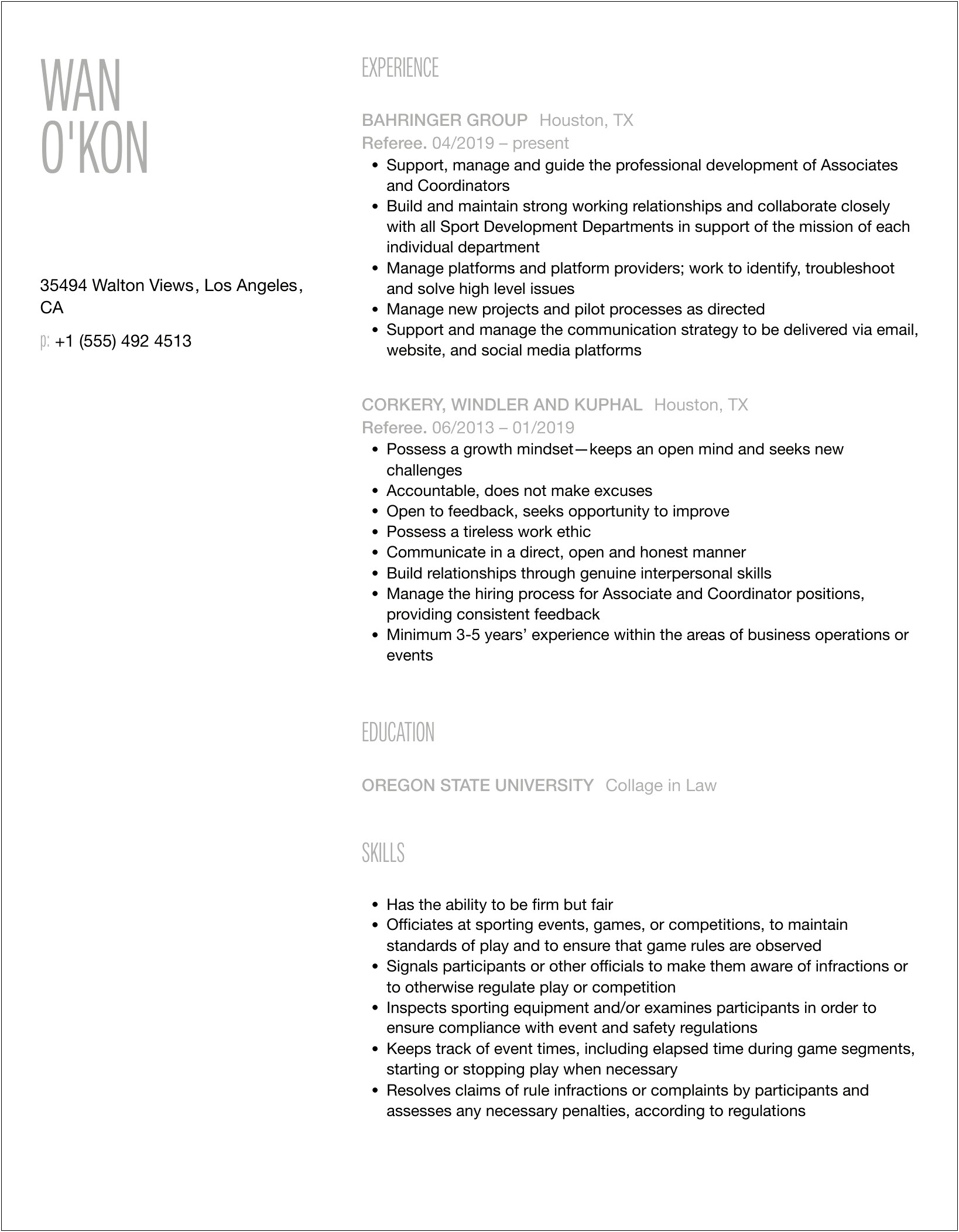 Sample Resume Job Description For Soccer Referee