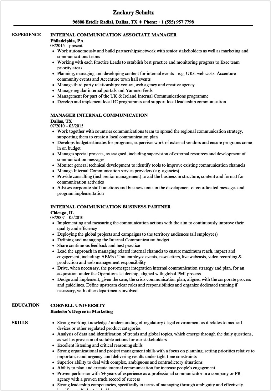 Sample Resume Objective For Internal Position