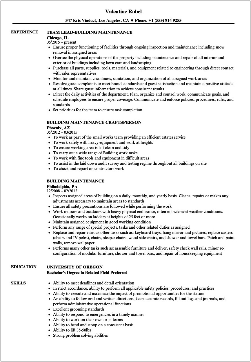 Sample Resume Objective For Maintenance Worker