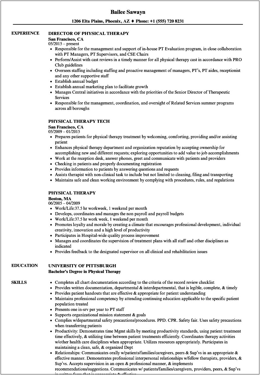 Sample Resume Objective For Physical Therapy