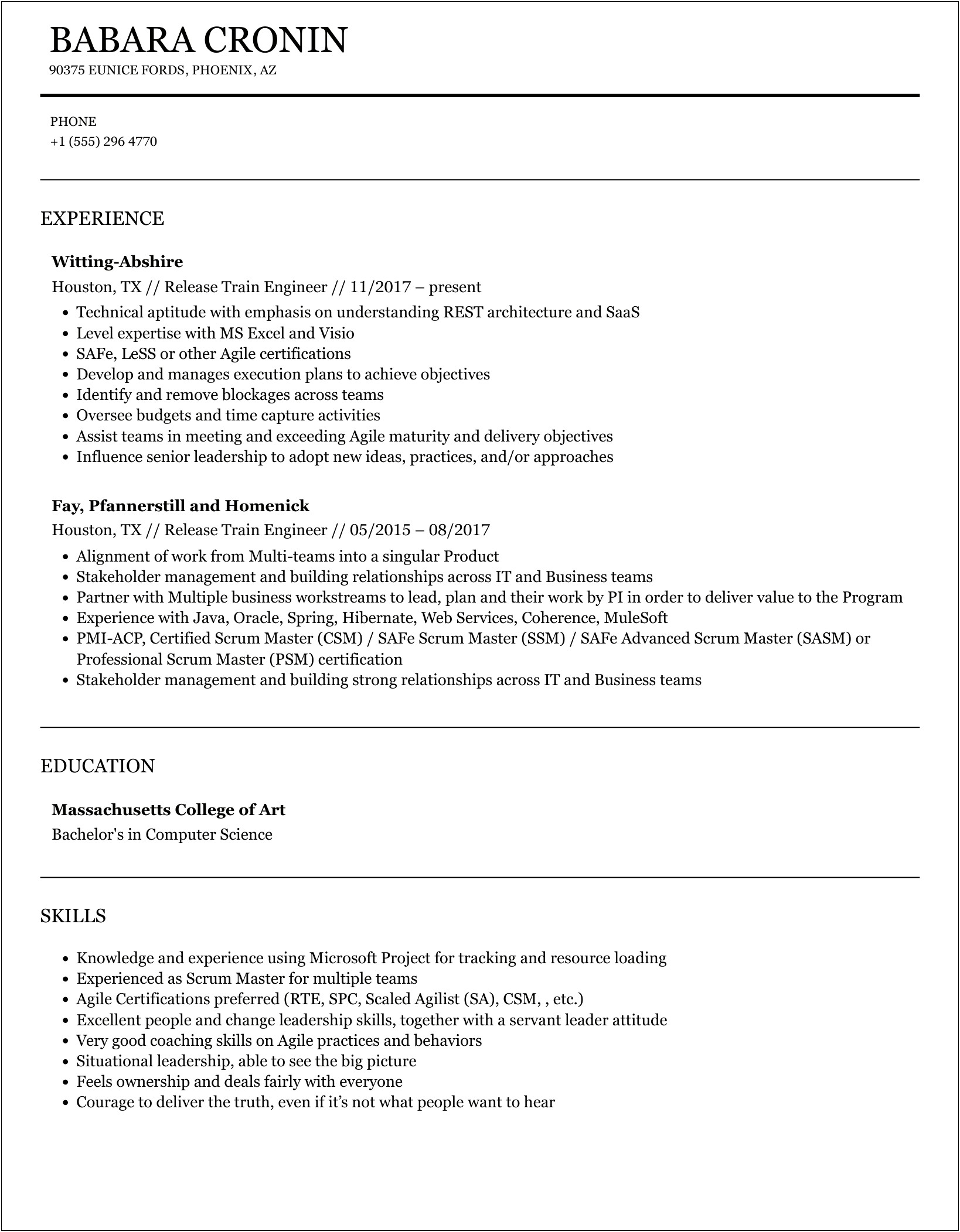 Sample Resume Objective Statement For Release Train Engineer