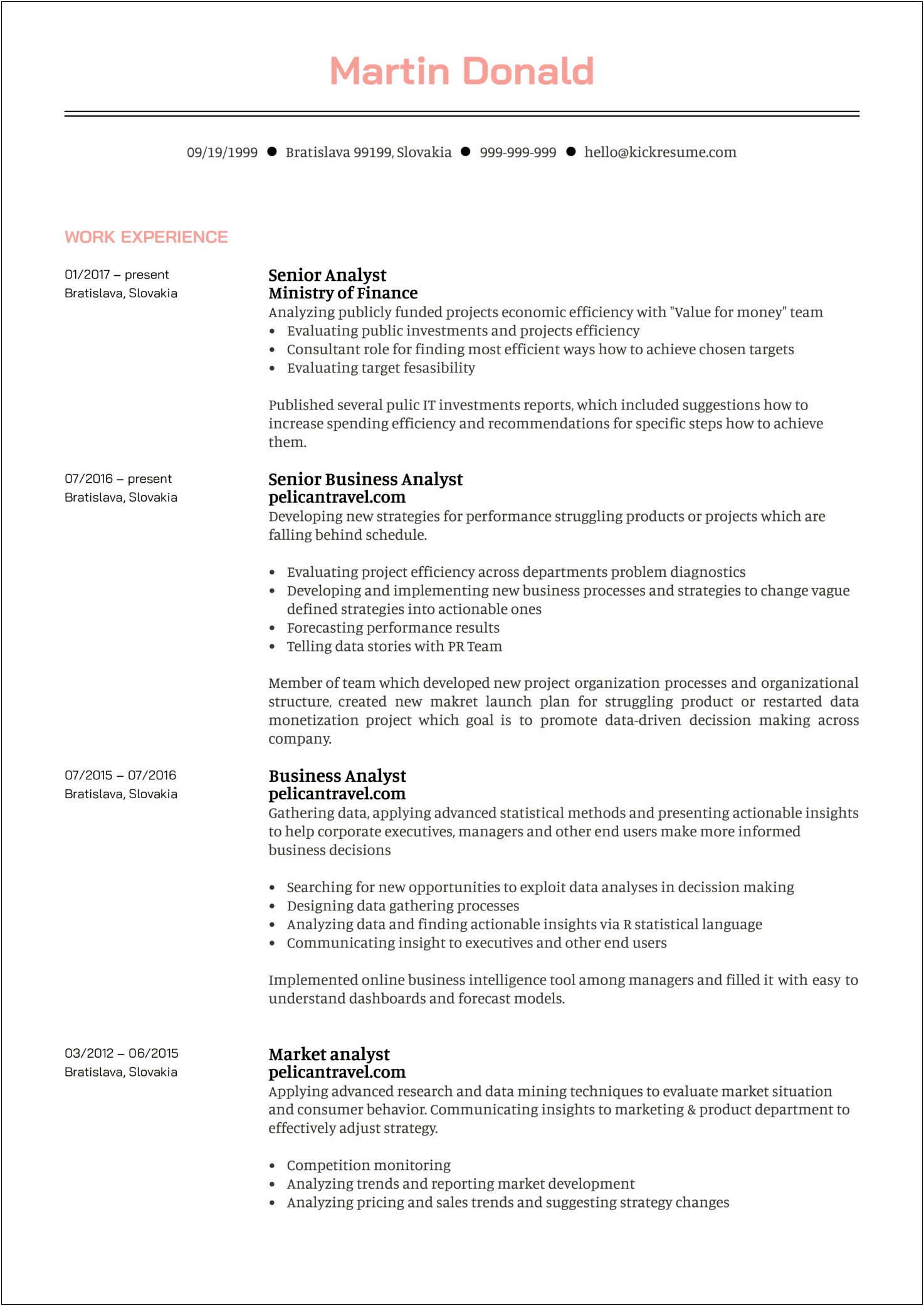Sample Resume Objective Statements For Business Analyst
