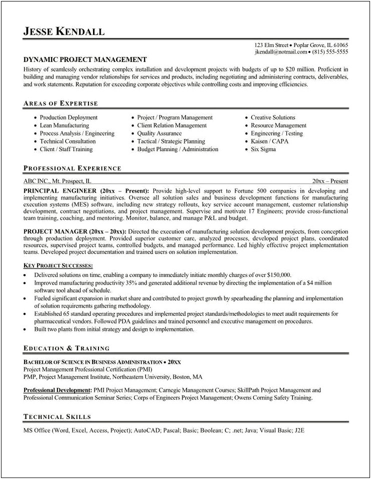 Sample Resume Objective Statements For Project Manager
