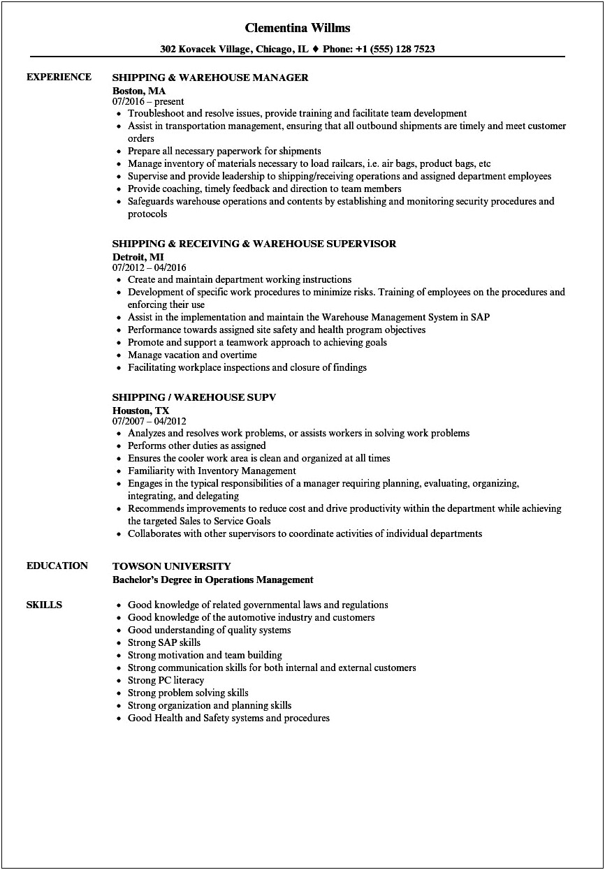 Sample Resume Objectives For Courier Warehouse