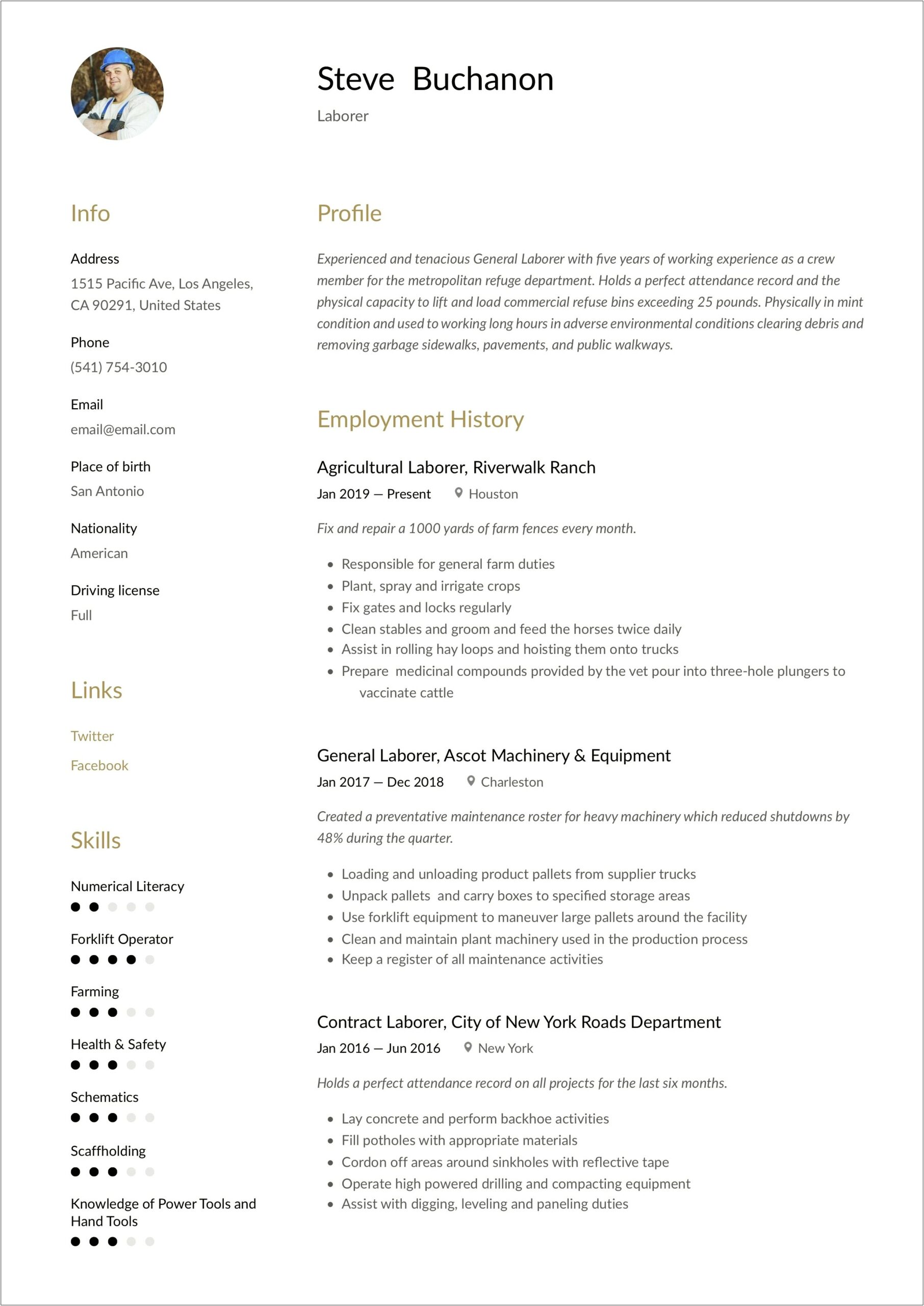 Sample Resume Objectives For General Labor