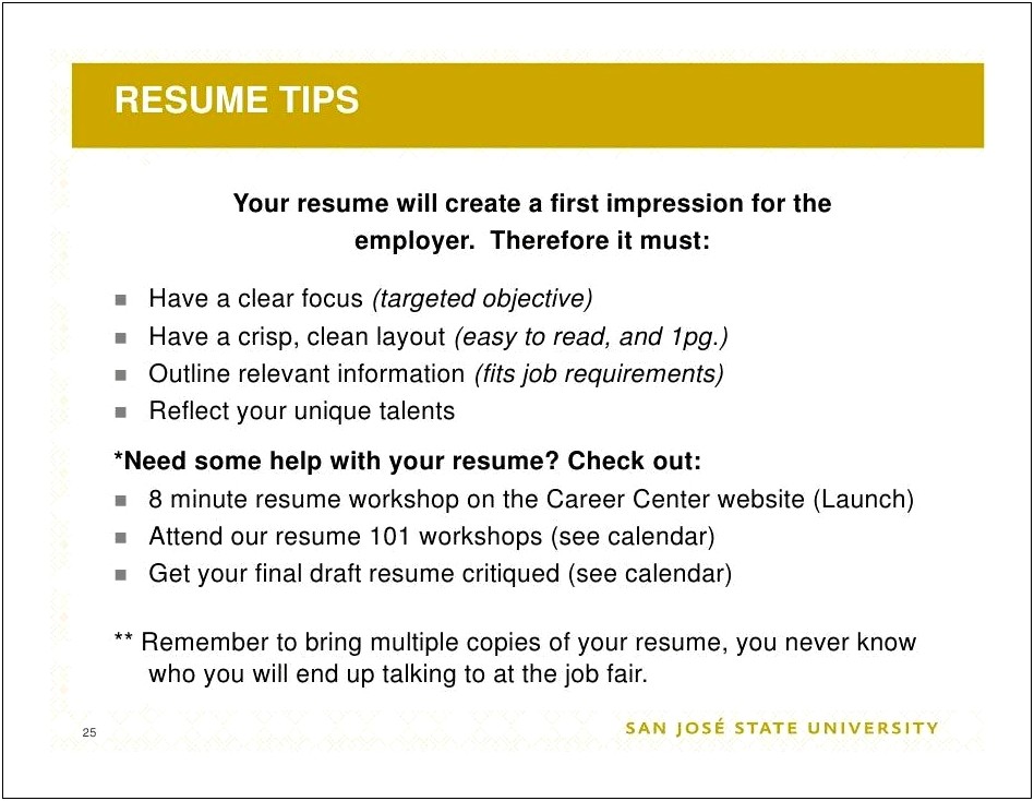 Sample Resume Objectives For Job Fair
