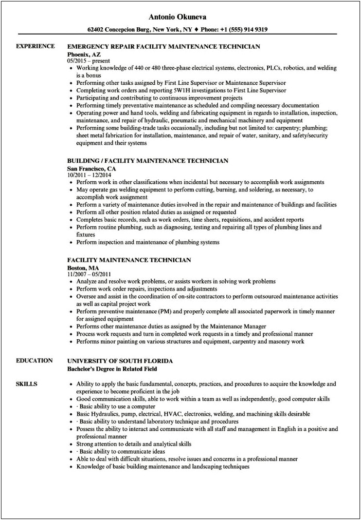 Sample Resume Objectives For Maintenance Mechanic