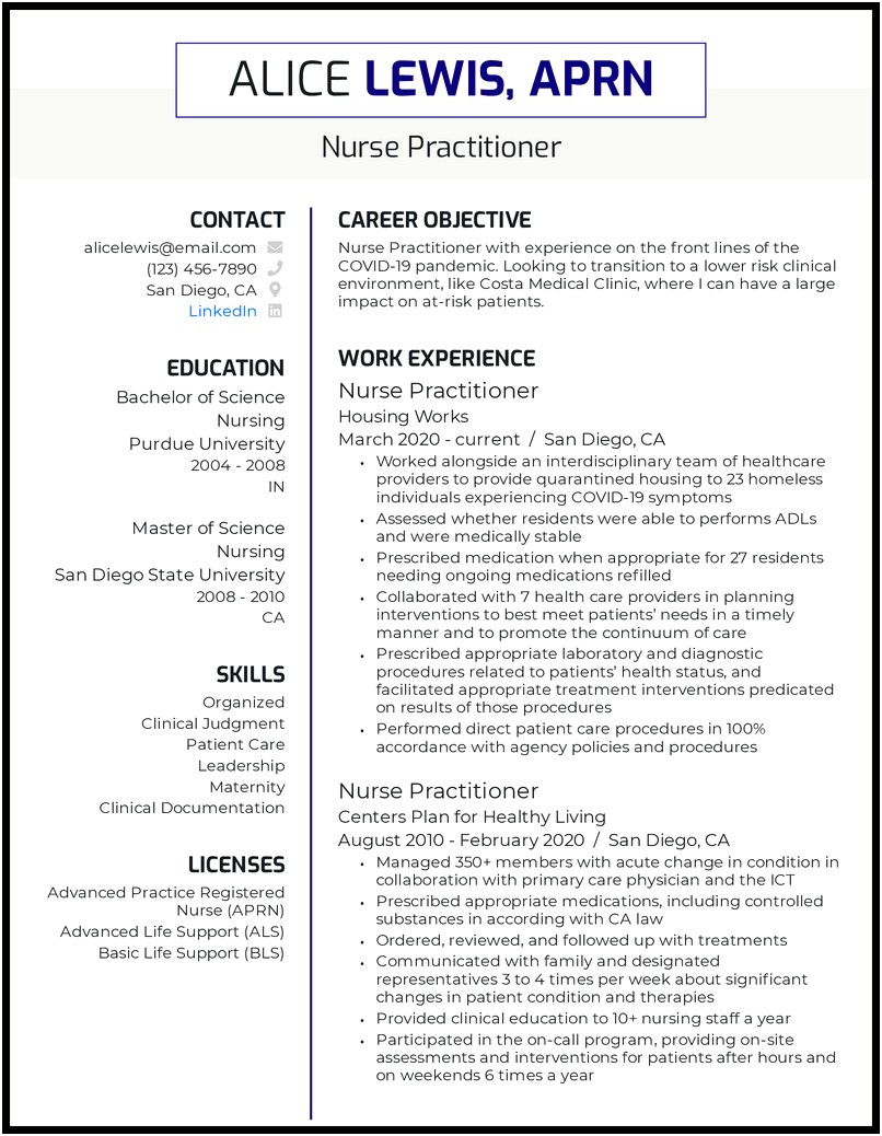 Sample Resume Objectives For New Graduate Registered Nurse
