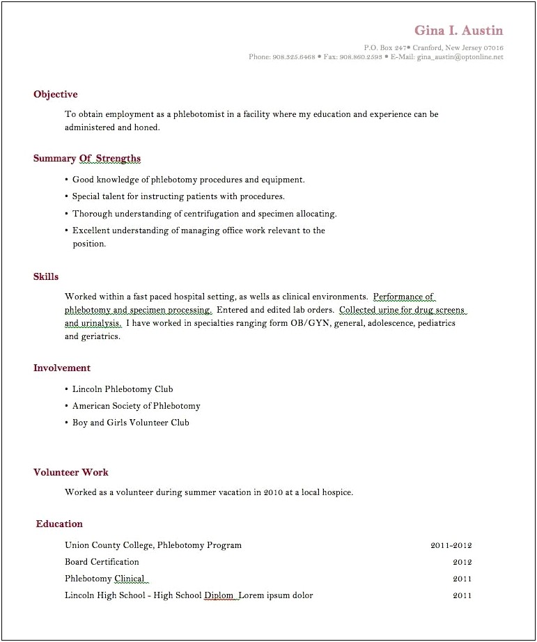 Sample Resume Objectives For No Work Experience