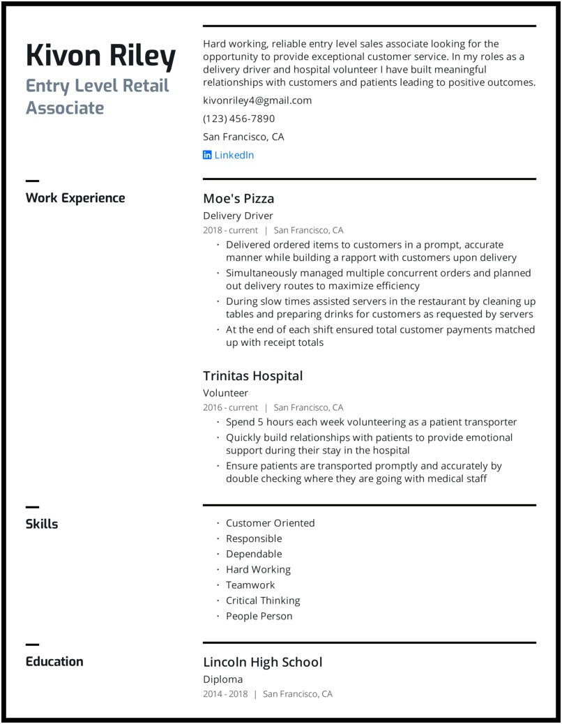 Sample Resume Objectives For Retail Jobs