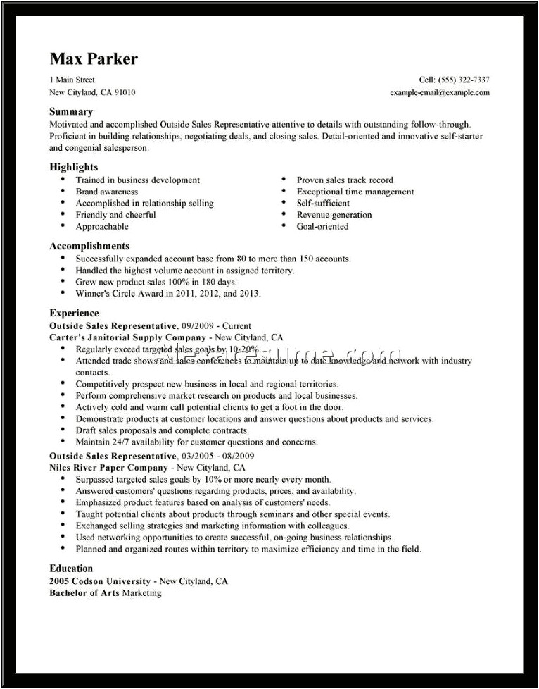 Sample Resume Objectives For Sales And Marketing