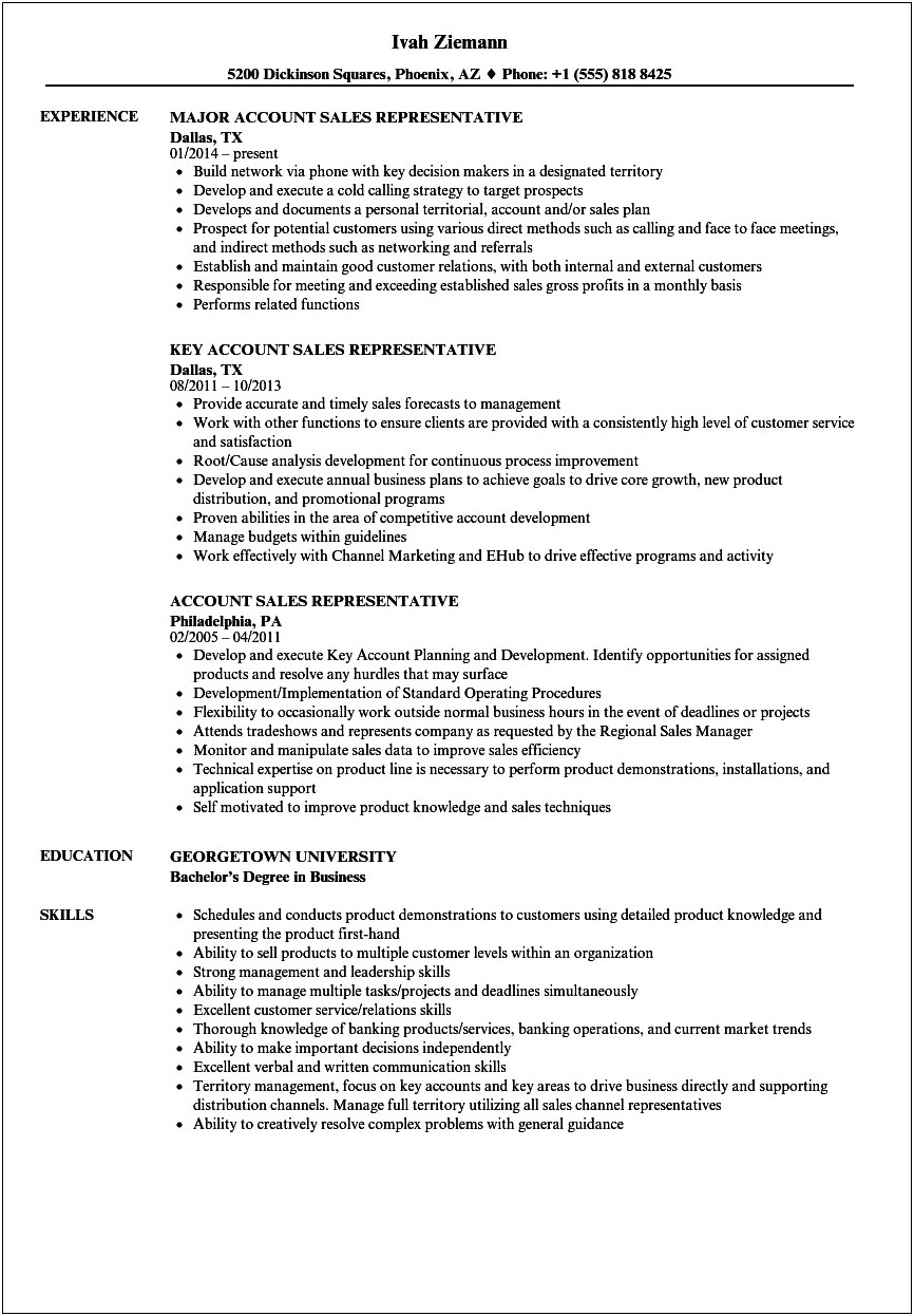 Sample Resume Objectives For Sales Representative