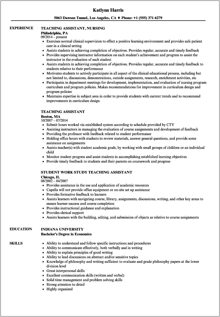 Sample Resume Objectives For Teachers Aide