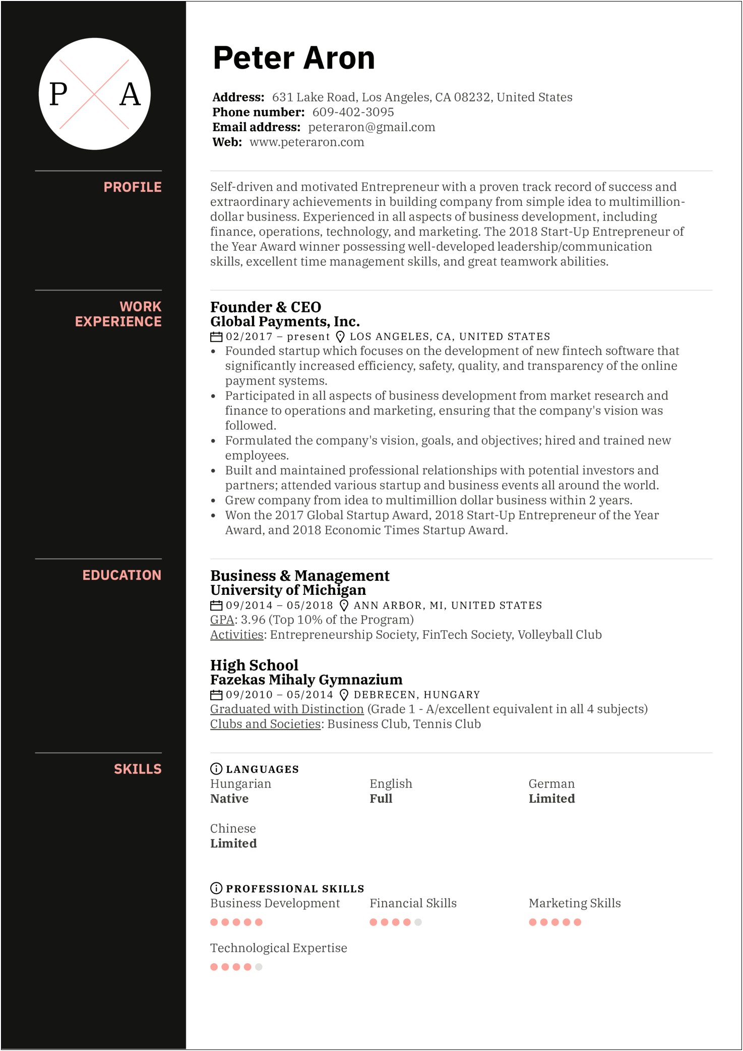 Sample Resume Of A Co Founder