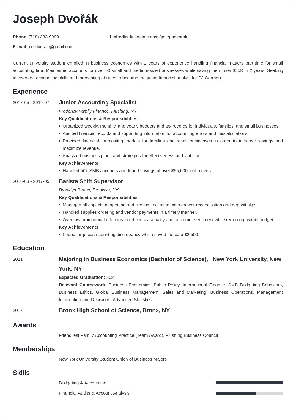 Sample Resume Of A Current College Student