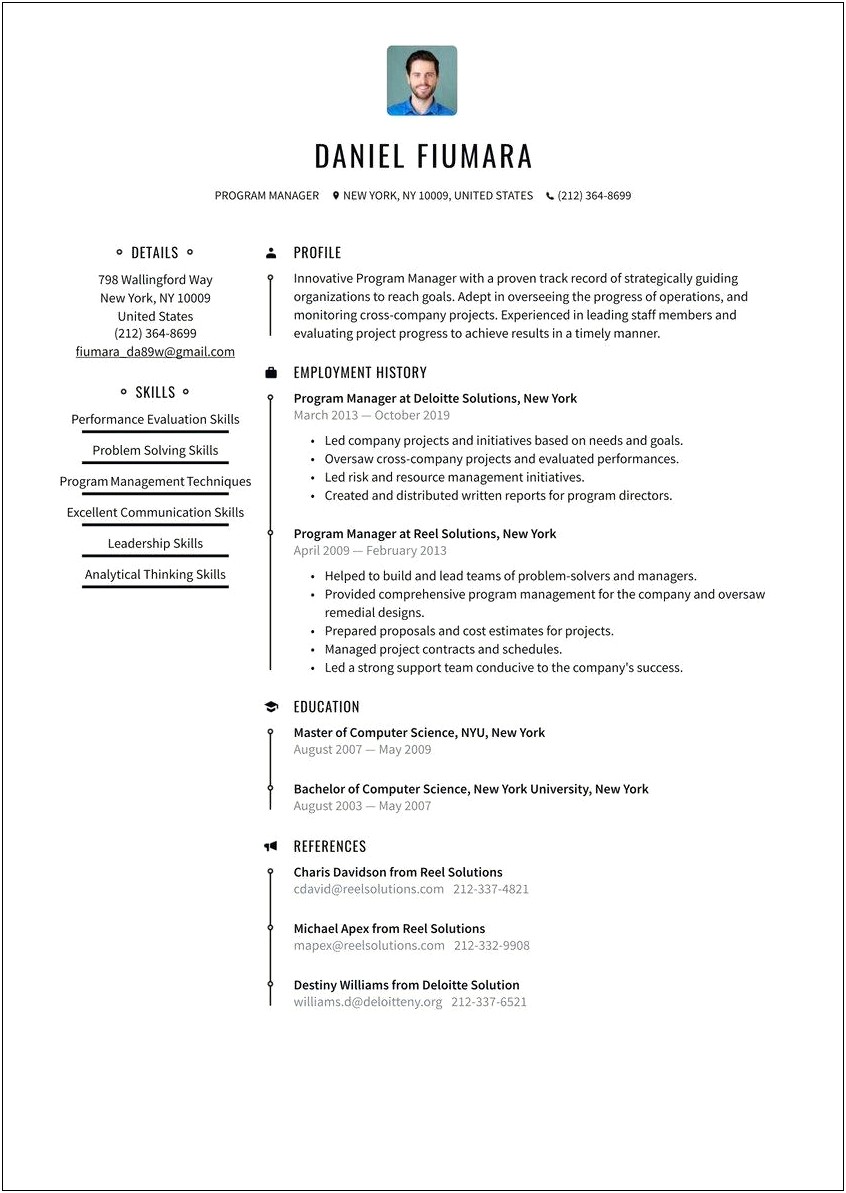 Sample Resume Of A Program Manager