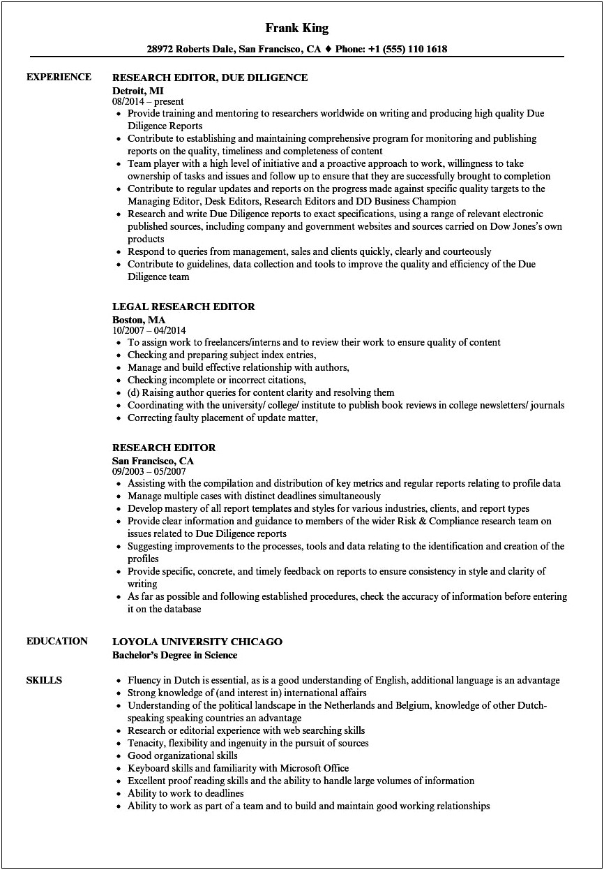 Sample Resume Of A Publishing Editor