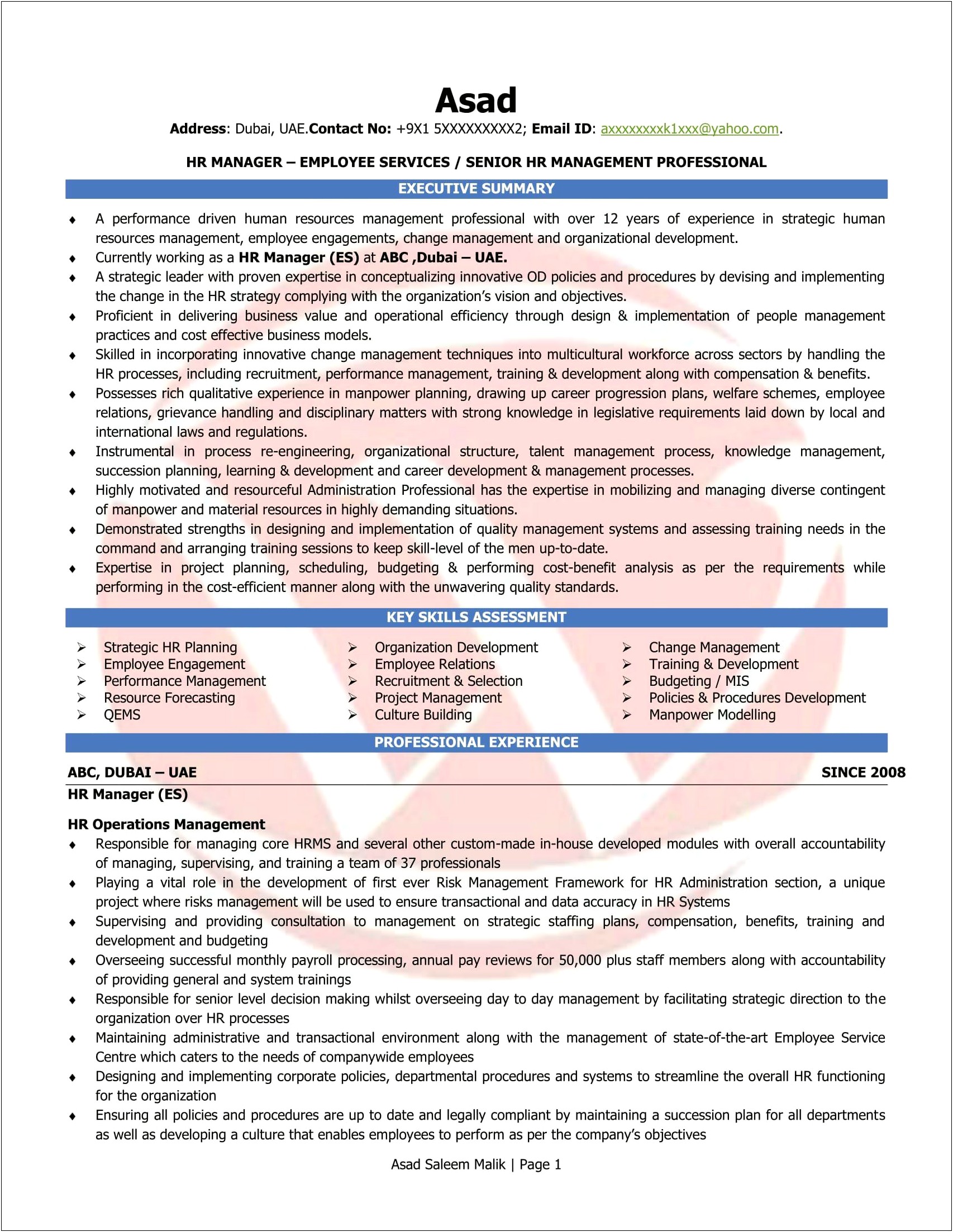 Sample Resume Of An Employee Relations Specialist