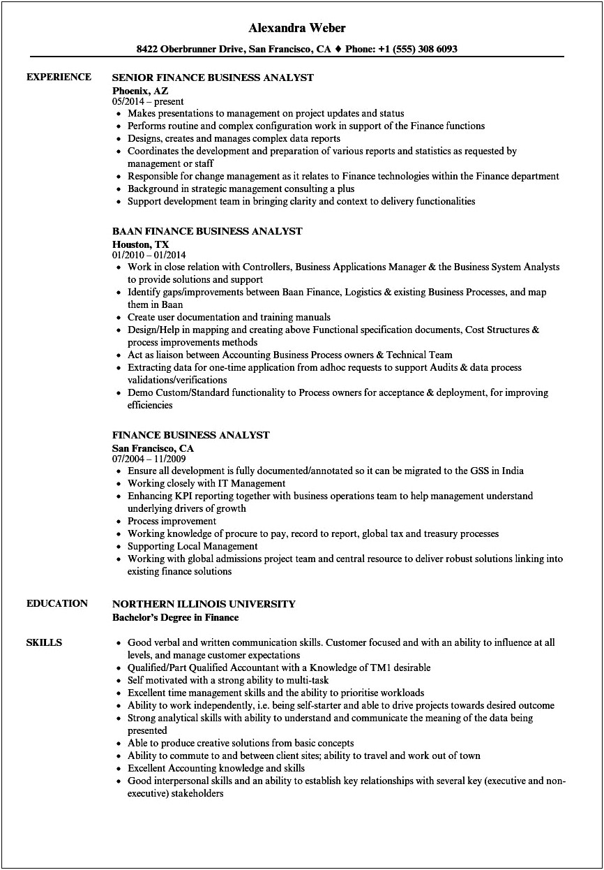 Sample Resume Of Business Analyst In Bfsi Domain