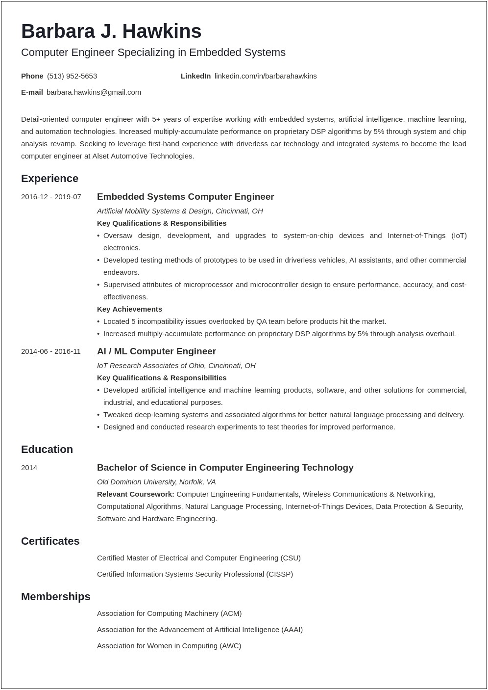 Sample Resume Of Computer Hardware Engineer