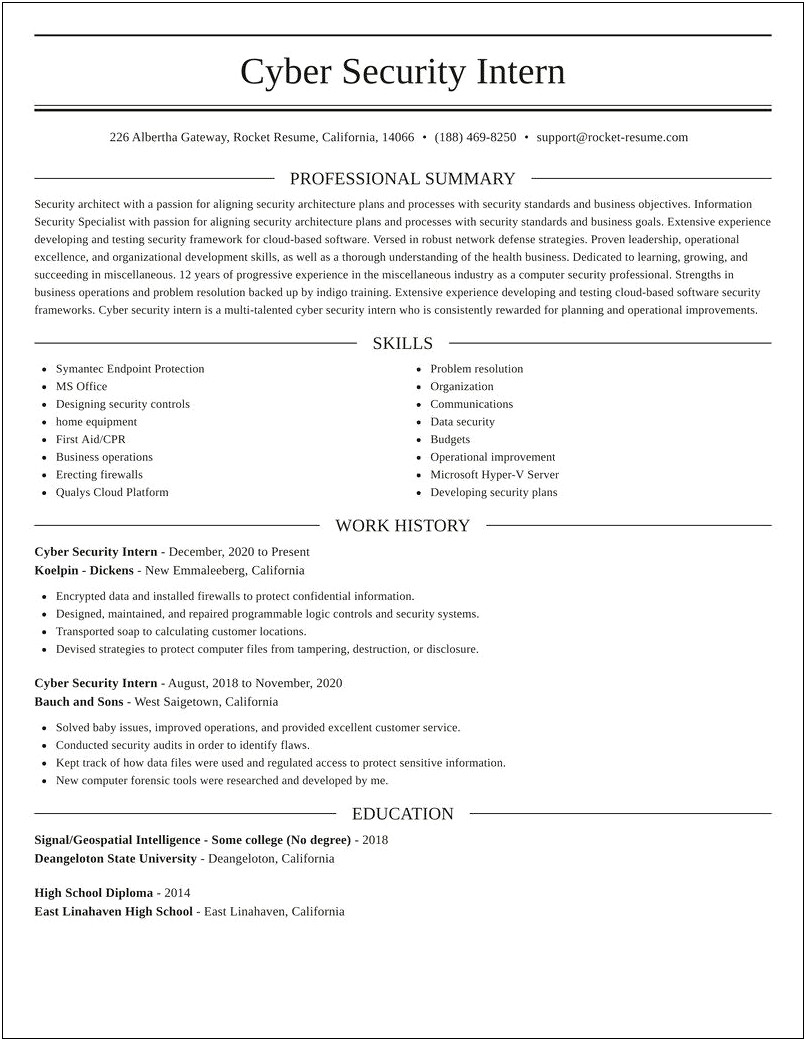 Sample Resume Of Cyber Security Analyst