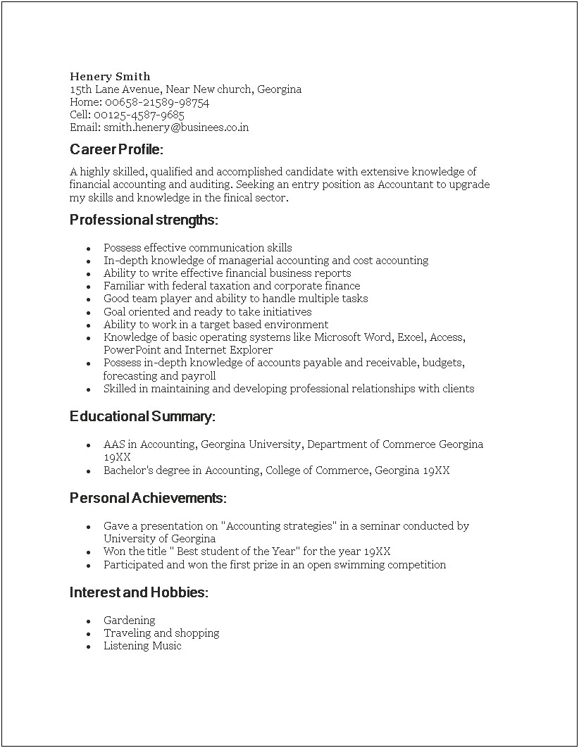Sample Resume Of Fresh Graduate Engineer