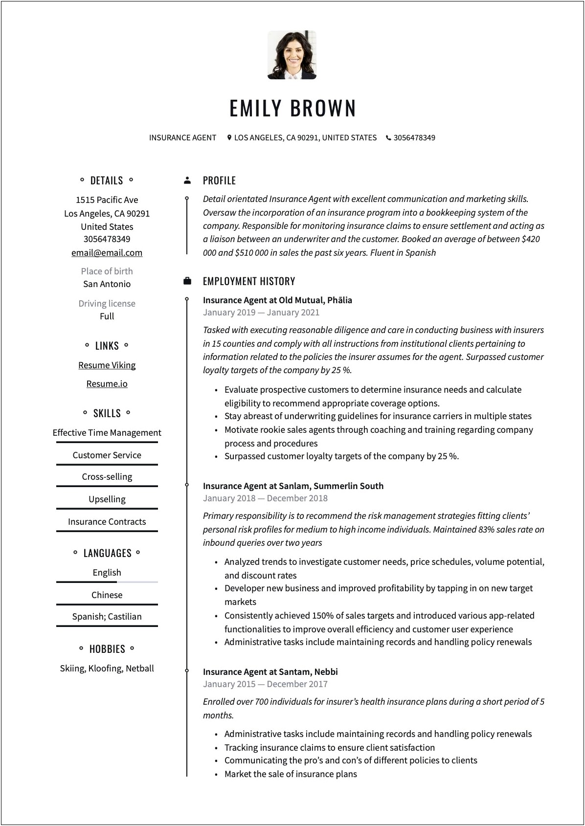 Sample Resume Of Life Insurance And Retirement Agent