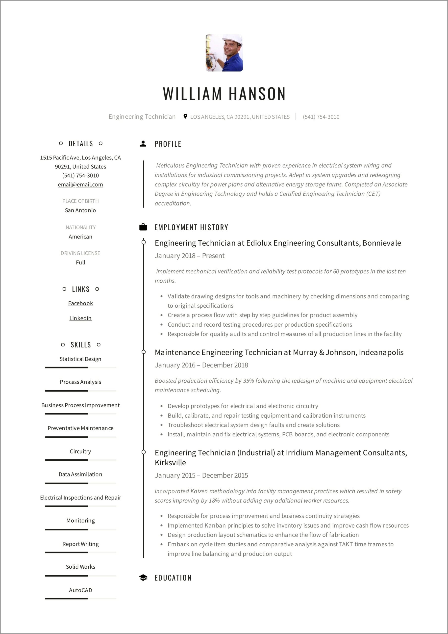 Sample Resume Of Production Line Technician
