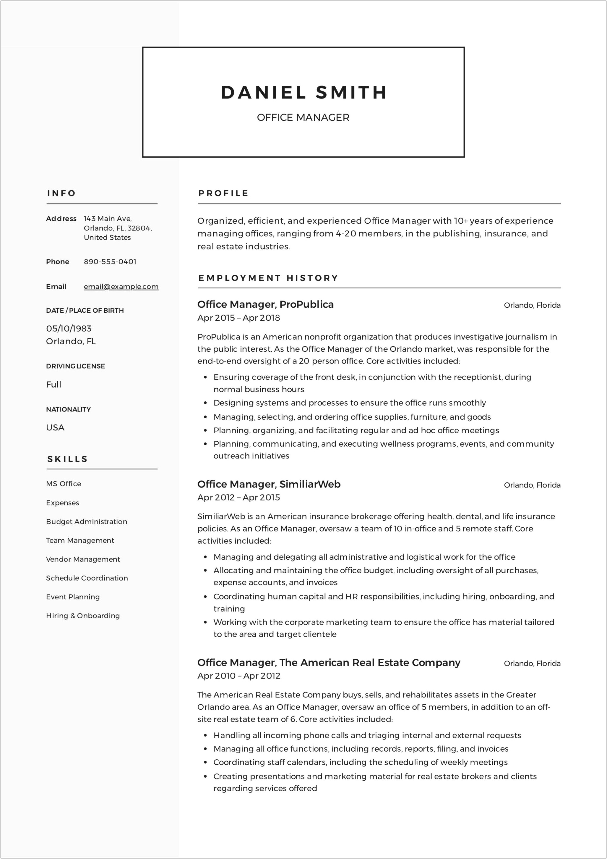 Sample Resume Office Manager Law Firm