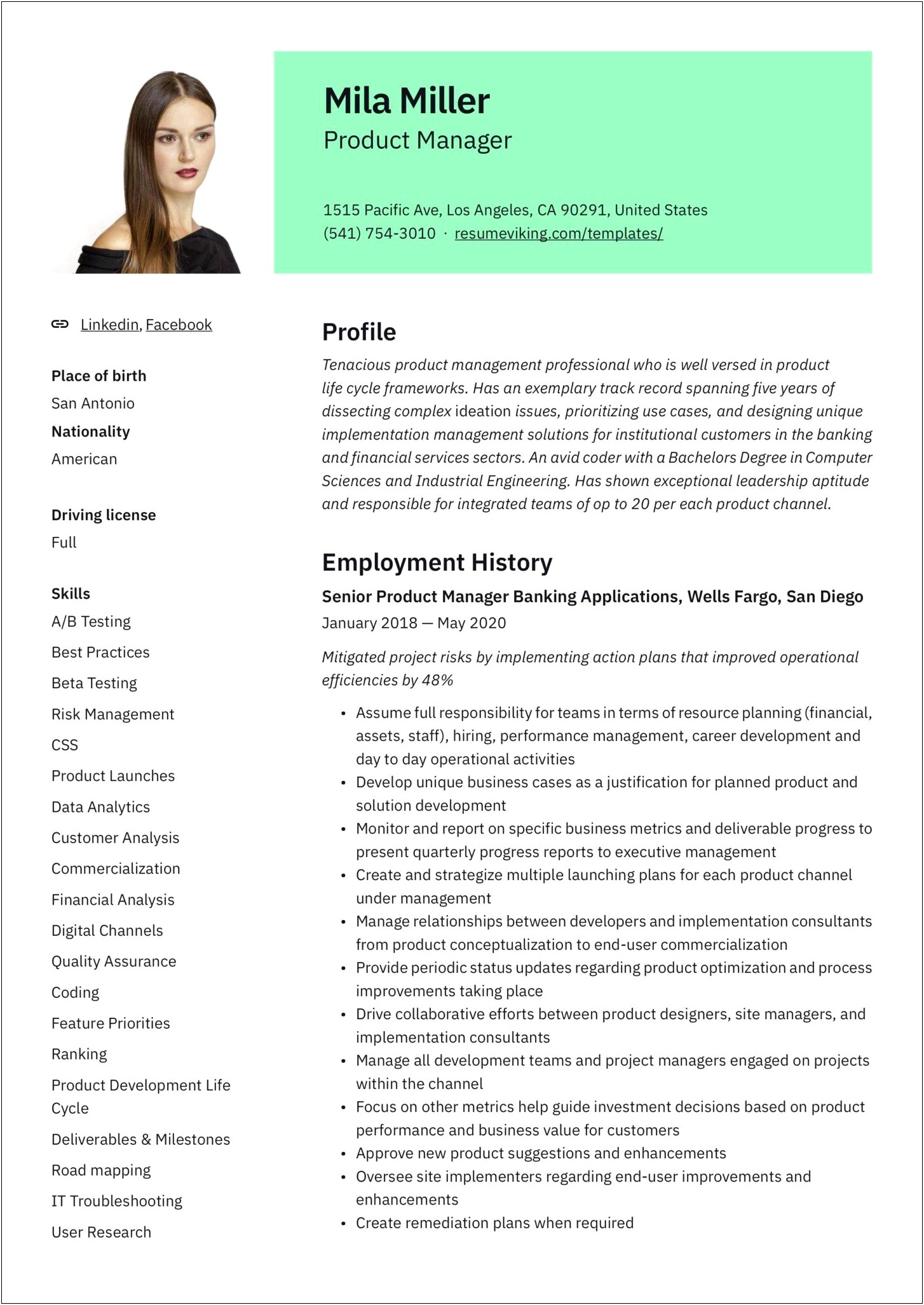 Sample Resume Product Manager Medical Device