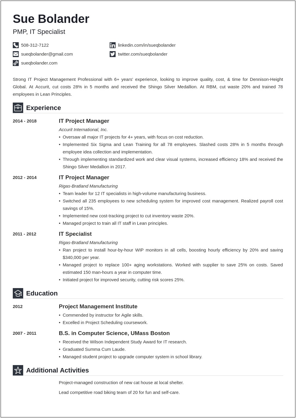 Sample Resume Project Manager Federal Government