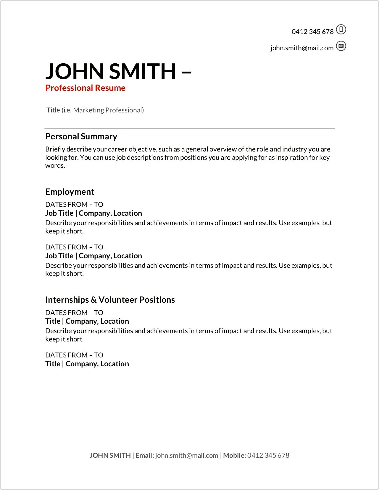 Sample Resume Sent For Government Jobs