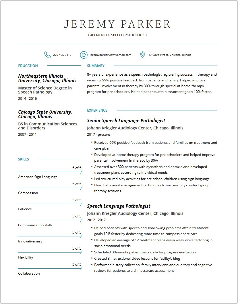 Sample Resume Speech And Language Therapist
