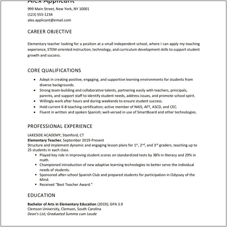 Sample Resume Summary Statements For Teachers