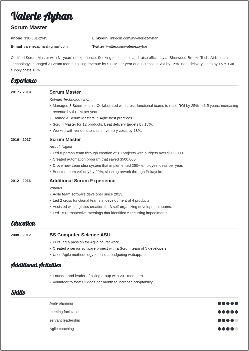 Sample Resume With Agile Experience For Testing
