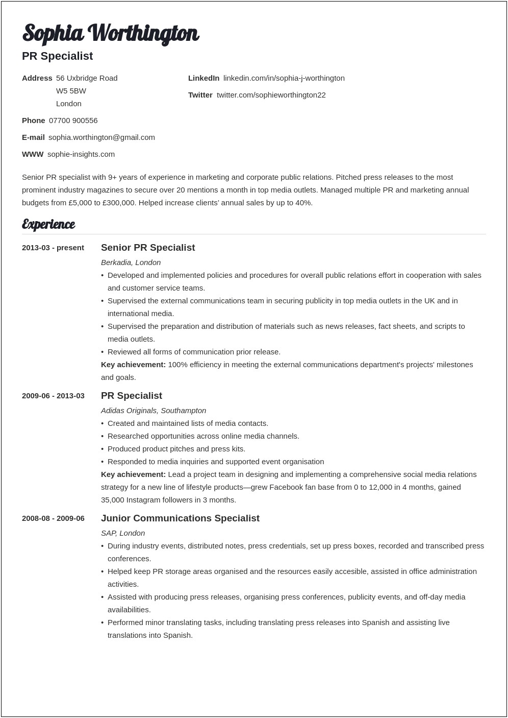Sample Resume With Application Type Details