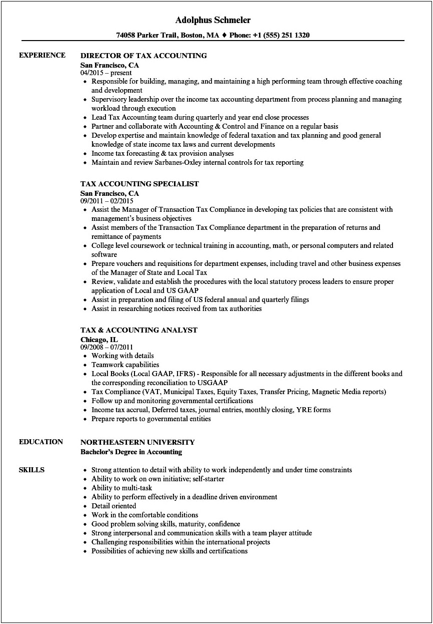 Sample Resume With Big 4 Tax Intern Experience