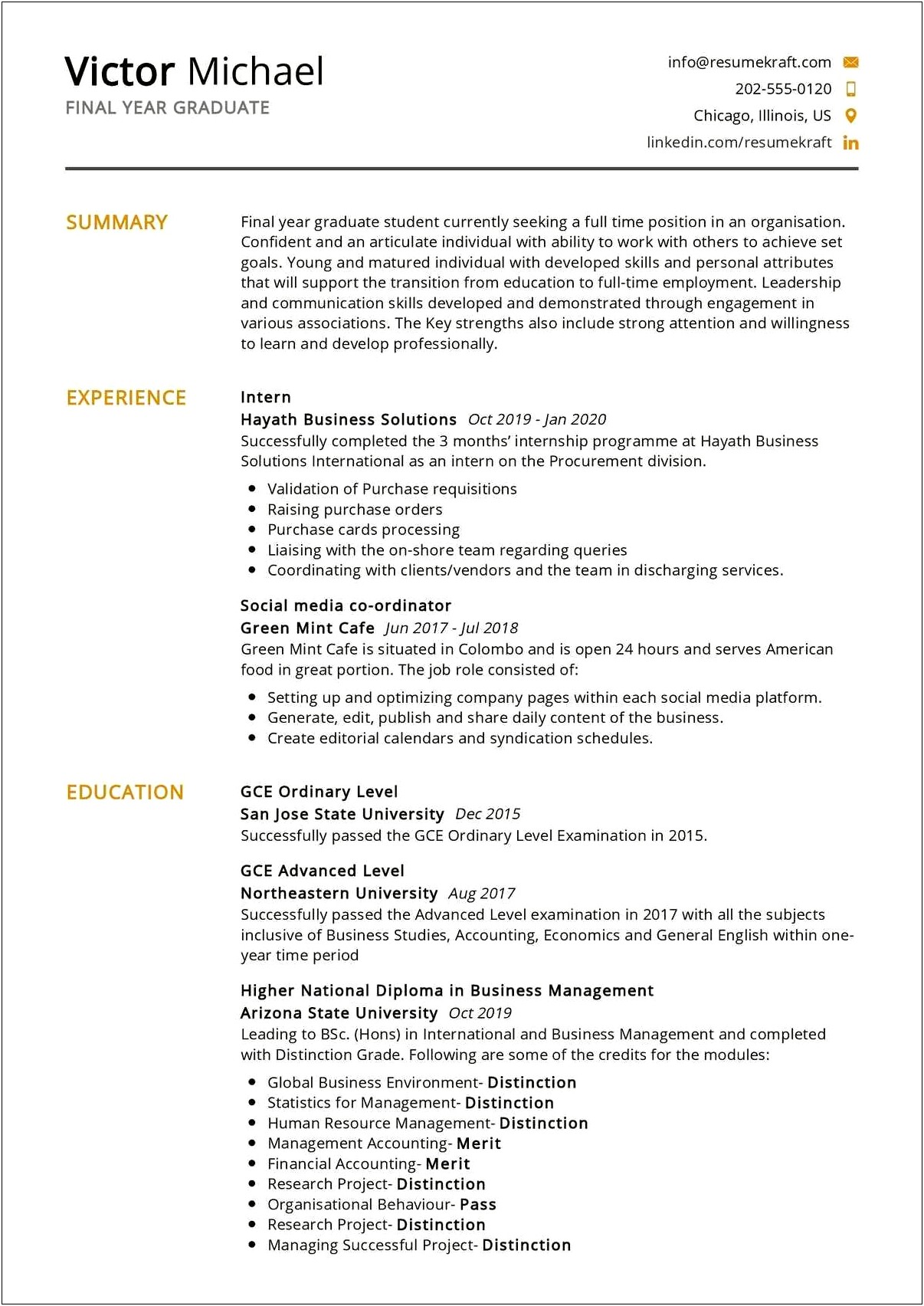 Sample Resume With Masters Degree And Internship