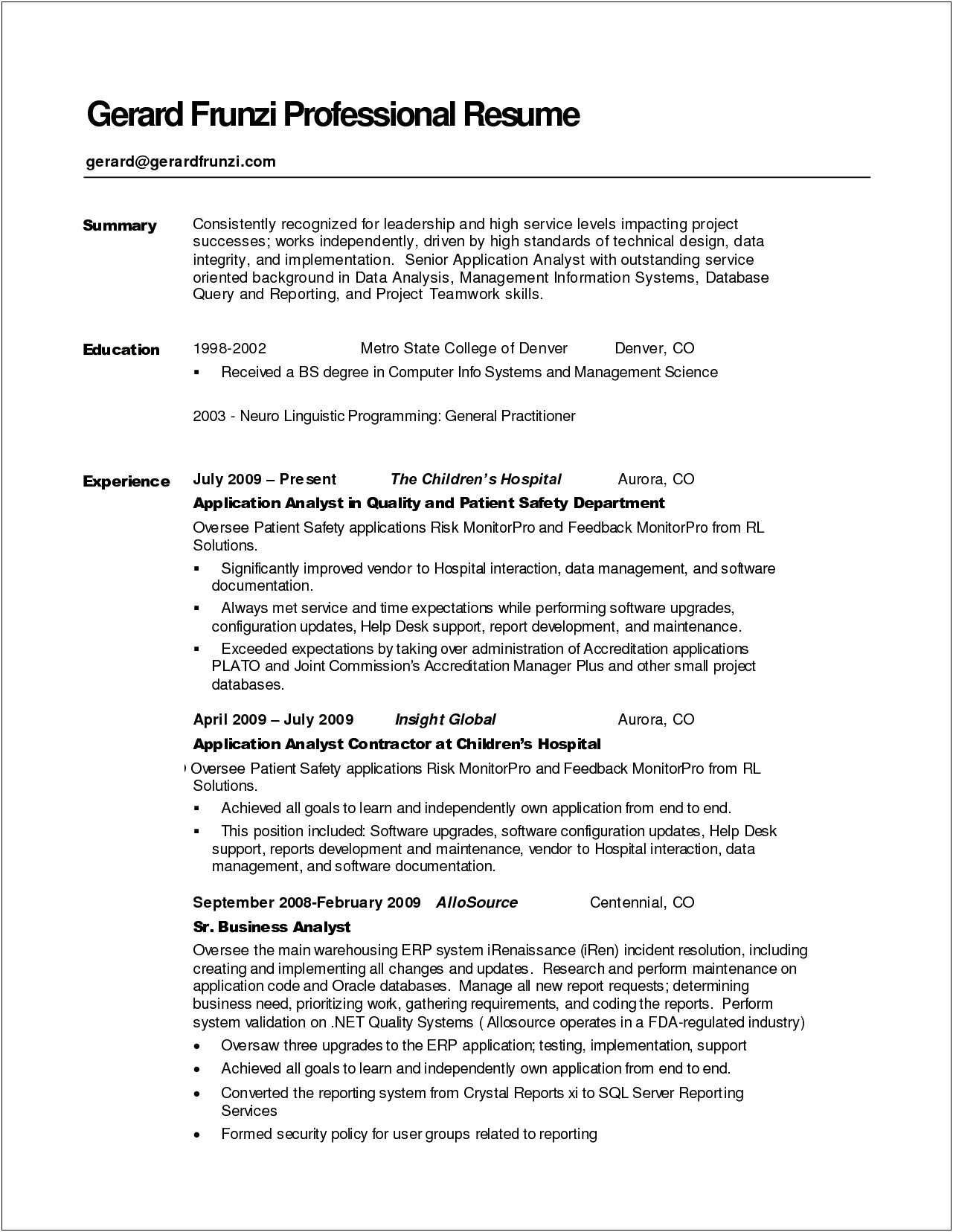 Sample Resume With Personal Brand Statement